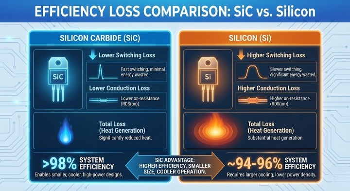 comparaison-de-perte-d'efficacité-sic-vs-silicon-infographie